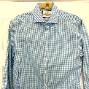 Charles Tyrwhitt Light Blue Mini Check Men’s Shirt Size 16/34 Extra Slim Fit